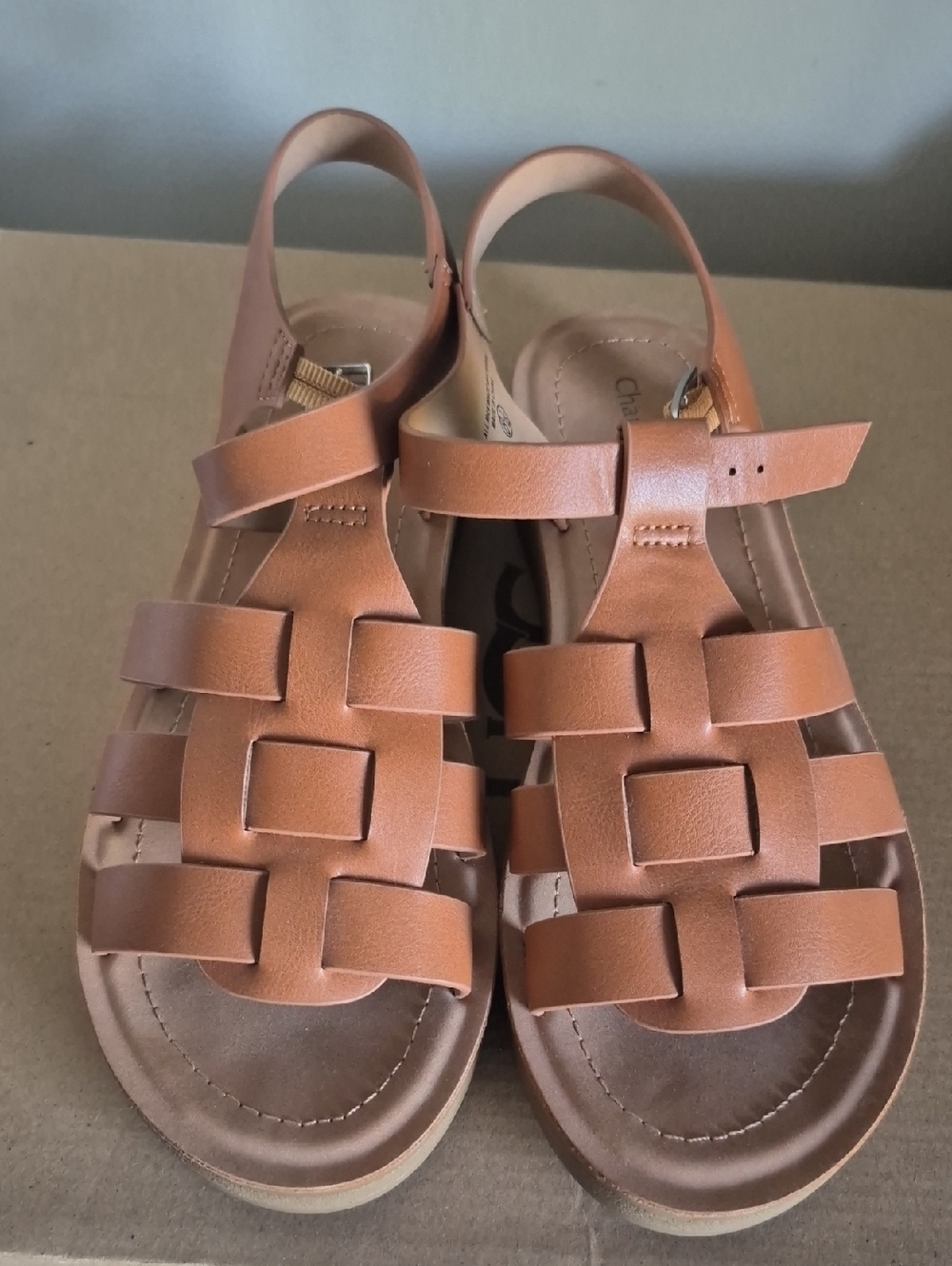 Women's Tan Leather Basket-Weave Sandals